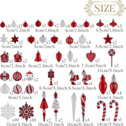 Valery Madelyn Christmas Ornaments Set, 155ct Red and White Shatterproof Christmas Tree Decorations Set, Traditional Red and Silver Decorative Hanging Ball Ornaments Bulk for Xmas Holiday Decor