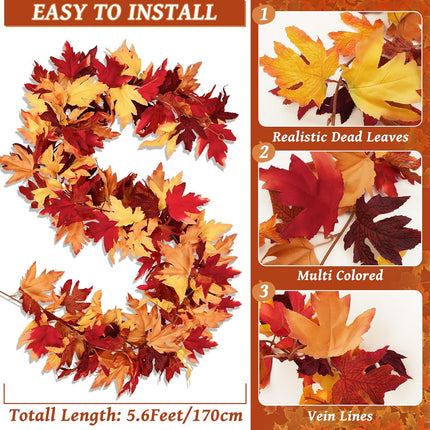 MARTINE MALL 6 Pcs Fall Maple Leaves Garland, 5.6Ft Fall Garland Fall Hanging Vines Garland for Autumn Home Wedding Fireplace Party Thanksgiving Decorations Indoor Outdoor