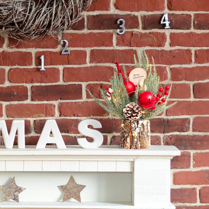 Mini Christmas Tree with Lights Artificial Small Table Top Christmas Tree 12In with Xmas Ball Pine Cone Berry Candy Canes Ornaments for Fireplace Mantel Centerpiece Christmas Decor Home Prelit Decor