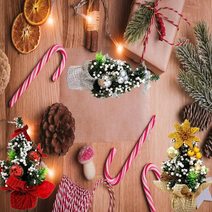 Mini Christmas Trees,3pcs Tabletop Christmas Tree 8.66"Small Xmas Tree Decorations Dining Room Ornaments Tiny little Artificial Christmas Tree fo Kitchen, Office, Room,Table Cafe, Bar (Linen)