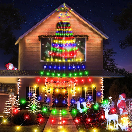 Christmas Decorations Lights 696 LED 24FT Christmas Lights Outdoor with 9 Strands Waterfall Lights 8 Modes IP65 Waterproof for Xmas Yard Garden Holiday Wedding Party
