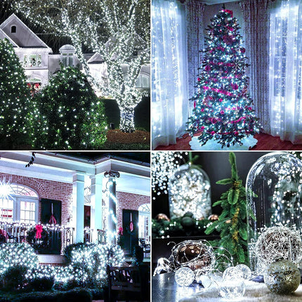 QITONG 2 Pack d PVC Solar Fairy Lights, Each 33ft 100 LED White Solar Christmas Lights Outdoor Waterproof, 8 Modes White Solar Lights Outdoor Waterproof