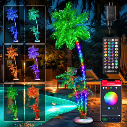 6FT Smart LED Lighted Palm Tree Outdoor Decoration with RGB Lights, APP & Remote Control DIY Artificial Trees Perfect for Patio Yard Backyard Pool Bar Beach Hawaiian Party Christmas Decor