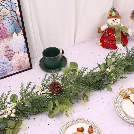 6ft prelit Lighted Christmas Garland with LED Lights,Battery Powered with Pine Cones,Eucalyptus Leaves,Berries, Pine Needles,Christmas Garland for Fireplace Mantle Decorations. (White Berries)