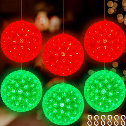 6 Pcs 5.5 in Christmas Starlight Sphere 100 LED Lighted Sphere Balls Christmas Hanging Ball Light with Stackable Plug for Trees Xmas Party Weddings Porches Indoor Outdoor Decor(Red, Green)