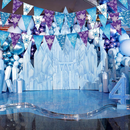Hestya 49 ft Snowflakes Frozen Party Banner Winter Snow Pennant Banner Snow Paper Triangle Flags Banner Snowflake Garland Banner for Snowflake Wedding Christmas Birthday Party Decoration Supplies