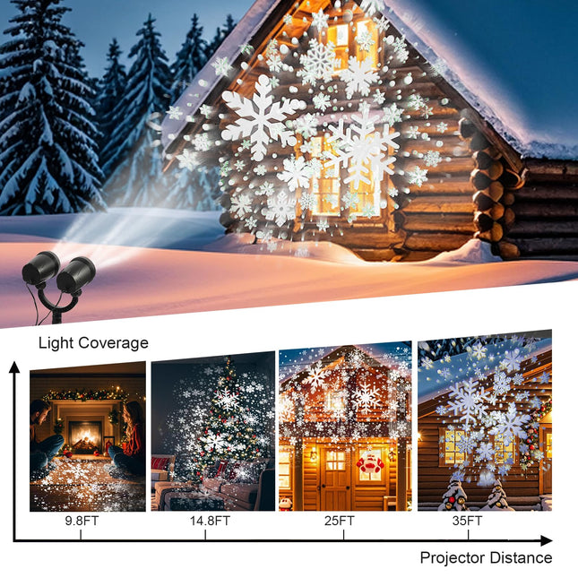 Christmas Projector Light Outdoor, Fagele d Dual-Head Snowflake Lights High Brightness LED Projection Lights for Indoor Outdoor Christmas Decorations, Holiday, Yard Decorations