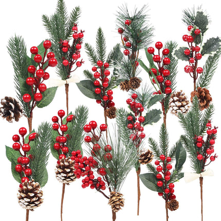 DR.DUDU 12 Pack Christmas Artificial Berry Twigs for Christmas Tree Decoration, DIY Christmas Red Berry Stems for Crafts Wreath Garland Christmas Ornaments Decor, 6 Designs