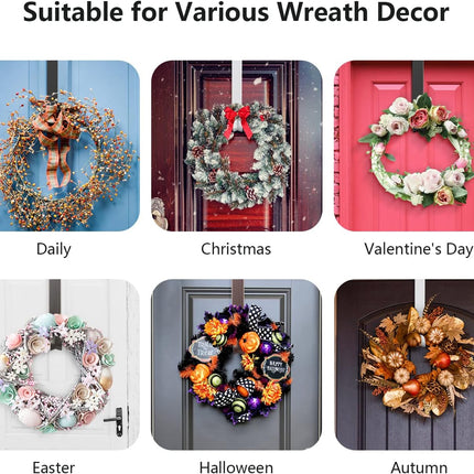 Wreath Hanger, Adjustable Over The Door Wreath Hanger from 14.9 to 25 Inches & Wreath Holder & Wreath Door Hanger for Front Door Decor 20 lbs Larger Christmas Decorations Hook (Black)
