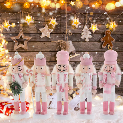 BESPORTBLE 5Pcs Nutcracker Ornaments Wooden Soldier Christmas Decorations Nutcracker Figurines for Xmas Tree Hanging Decor Holiday Party Supplies