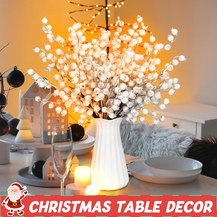 Zeyune 12 Pcs Christmas Artificial Berry Stems 16.1inch Fake Holly Berry Picks Xmas Berry Stems Branches Sprays Snowy Fake Berries for Christmas Tree Wreath Crafts Wedding Holiday Winter Decor (White)