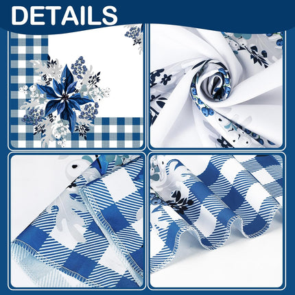 Peryiter Blue and White Christmas Tablecloth Blue Poinsettia Christmas Tablecloth Decorations Winter Reusable Xmas Plaid Bordered Fabric Table Cloth for Christmas Party(60 x 102 Inch)