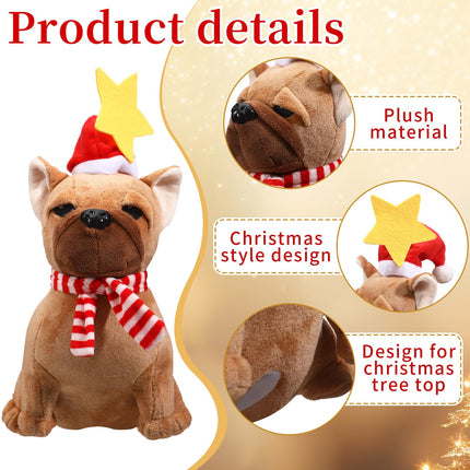 Shappy Dog Christmas Tree Topper Plush Dog Christmas Decoration with Santa Hat and Star Stuffed Christmas Tree Decor Dog Christmas Tree Ornaments for Home Winter Holiday Xmas Party Decorations