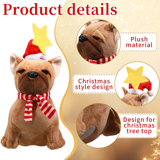 Shappy Dog Christmas Tree Topper Plush Dog Christmas Decoration with Santa Hat and Star Stuffed Christmas Tree Decor Dog Christmas Tree Ornaments for Home Winter Holiday Xmas Party Decorations
