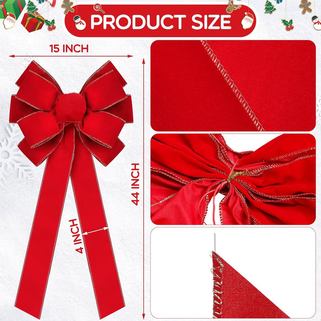 Yinkin 15'' x 44'' Extra Large Christmas Bow Bulk Ribbon Velvet Wreath Bows with Gold Edge Christmas Handmade Tree Topper Ornament for Wrapping,Xmas Outdoor Indoor Home Decor (12 Pcs)