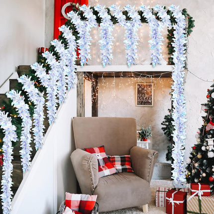 Kingdder 16.4 ft Christmas Prelit Iridescent White Tinsel Garland Metallic Garland with 50 LED Lights Hanging Christmas Garland with Light Xmas Foil Tinsel Garland for Christmas Tree Wedding Party