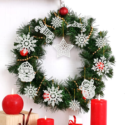 Christmas Tree Decoration Snowflake Ornaments - 42pcs White Glitter Christmas Snowflake Tree Stocking Snowman Reindeer Santa Hanging Ornaments for Xmas Winter Wonderland Holiday Year Party