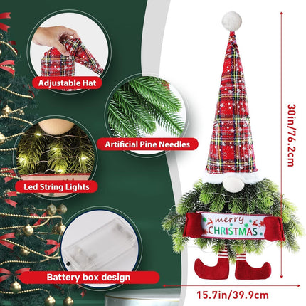 30 Inch Christmas Wreath Gnome, Pine Needle Christmas Gnome Wreath for Front Door, Hanging Ornament Swedish Tomte Christmas Decorations Wreath for Room Window Porch with Led String Lights