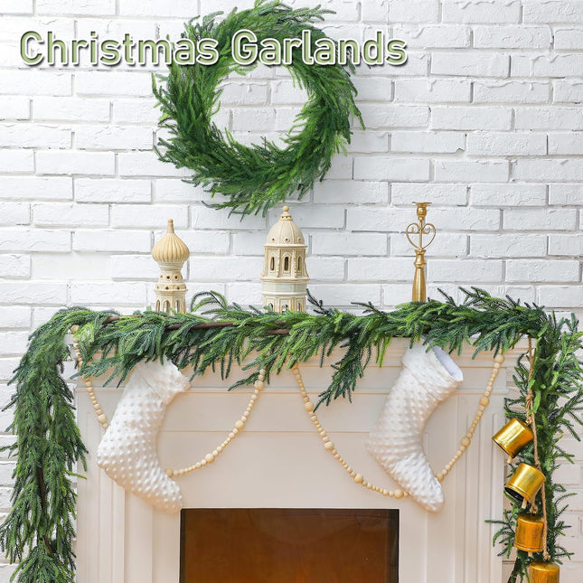 1 Pcs 6ft Christmas Cedar Garland,Artificial Green Cedar Garland,Real Touch Pine Garland for Home Fireplace Indoor Outdoor Holiday Party Decoration