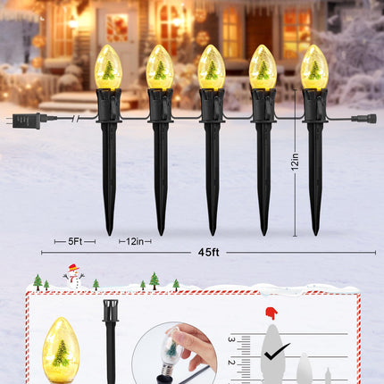 C9 Christmas Pathway Lights Outdoor, 25Ft 20 LED Christmas String Lights with Stakes, 4 Light Modes, Waterproof Connectable Christmas Decorations for Outside Lawn Yard Sidewalk Driveway, Warm White