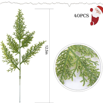 Watayo 40 PCS Artificial Faux Cedar Branches-12.5 Inch Artificial Green Cedar Sprigs-Faux Cedar Pine Stems Picks for DIY Garland Wreath Christmas Embellishing and Home Garden Decoration