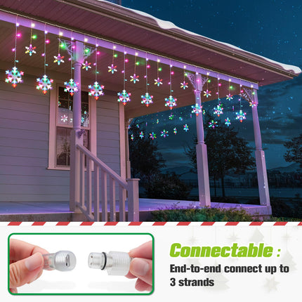 Christmas Snowflake Lights Outdoor, 11.48ft Outdoor Led Snowflake Icicle Christmas Lights with 14 Drops, Waterproof Snowflake Lights for Eaves, Window, Curtain Xmas Decorate