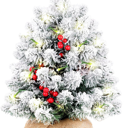 Small Christmas Tree,Mini Christmas Trees,Small Christmas Tree with Lights,20 Inch Tabletop Christmas Tree,Pine Artificial Small Christmas Tree Red Berries Pinecone Xmas Decor Home Indoor