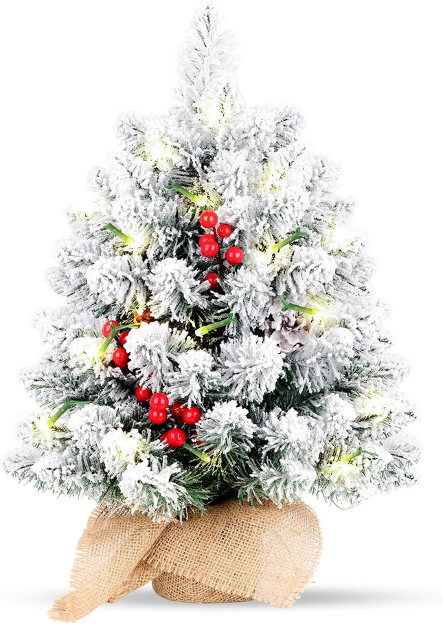 Small Christmas Tree,Mini Christmas Trees,Small Christmas Tree with Lights,20 Inch Tabletop Christmas Tree,Pine Artificial Small Christmas Tree Red Berries Pinecone Xmas Decor Home Indoor