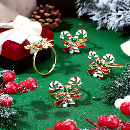 Yaomiao 24 Pcs Christmas Napkin Rings Include Christmas Tree, Christmas Crutch, Santa Claus, Christmas Wreath, Candy Canes and Other Elements for Holiday Party Dinner Table Setting Decoration