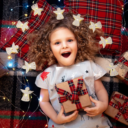 Ferraycle Christmas 3D Angel String Lights Wooden 10 LED Angel String Lights Battery Operated 5 ft for Christmas Tree Home Indoor Outdoor Party Decoration