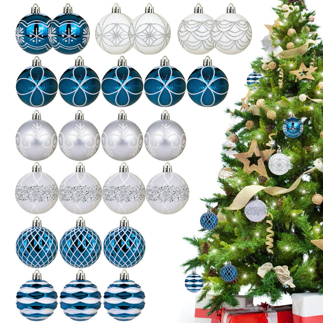 25pcs Christmas Tree Balls, 2.36" Christmas Ornament Decorations Shatterproof Ornaments Night Blue Color Painted Christmas Baubles Decorations for Party Wedding Christmas Decor