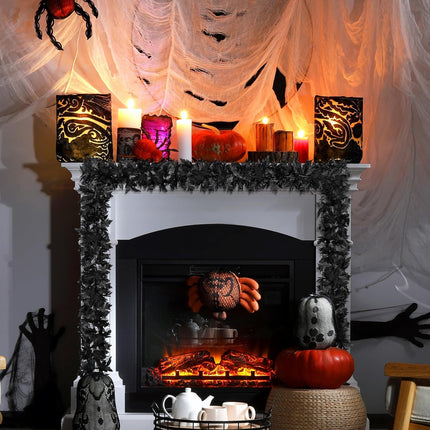 4 Pack Halloween Black Fall Maple Garland Decorations 5.8 Feet Maple Leaf Garland with Hooks Artificial Hanging Foliage Vine Garland for Autumn Halloween Thanksgiving Home Decorations