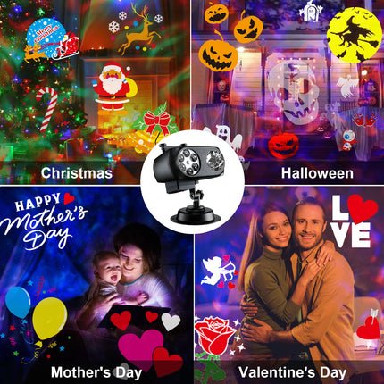 d Brighter Christmas Decorations Projector Lights Outdoor, Display 8 Patterns at A Time (3D Ocean Wave & Patterns), 8 Themes Holiday Projector Christmas House Decoration Light Show