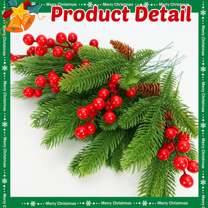 70 Pcs Christmas Artificial Pine Branches and Red Holly Berries,Christmas Faux Greenery Picks Fake Cedar Pine Needles for DIY Wreath Garland Home Decoration
