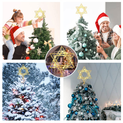 11 Inch Christmas Tree Star Topper 3AA Battery Powered Christmas Tree Topper Lighted, Gold Iron Christmas Tree Star Topper with 20LED Lights, for Christmas, Party & Home(Warm Light)