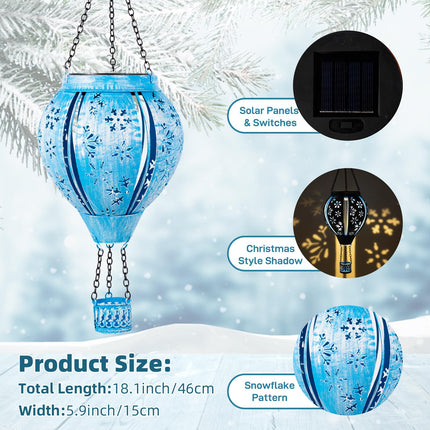 Christmas Hot Air Balloon Solar Lantern, Snowflake Metal Christmas Outdoor Solar Lanterns Waterproof for Yard Patio Porch Garden, Solar Christmas Decorations s for Kids Women Adults