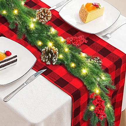 6FT Christmas Garland with Lights, Garland Christmas Decorations Artificial Prelit Christmas Garland with Timer Pine Cones Berries Outdoor Xmas Garland for Mantle Stairs Railing Fireplaces