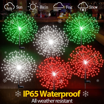 6 Pcs Christmas Solar Firework Stake Lights 180 LED 8 Modes Red Green and White Solar Lights Waterproof LED Sparkler Lights Outdoor Decoration for Xmas Holiday Garden Patio Yard Pathway Walkway