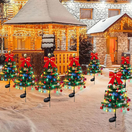Alynsehom 4 Pack Solar Christmas Tree，33.5in Outdoor Waterproof Solar Xmas Trees with 80 LED Lights 2 Flashing Modes Holiday Decor for Porch Yard Garden Patio Cemetery Pathway