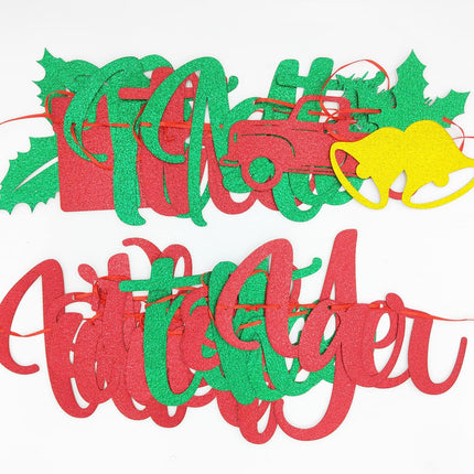 Red Green Glitter It's The Most Wonderful Time of The Year Banner with Holly Berry Xmas Tree Bells Christmas Holiday Party Banner Merry Christmas Holly Jolly Winter Party Mantle Decorations