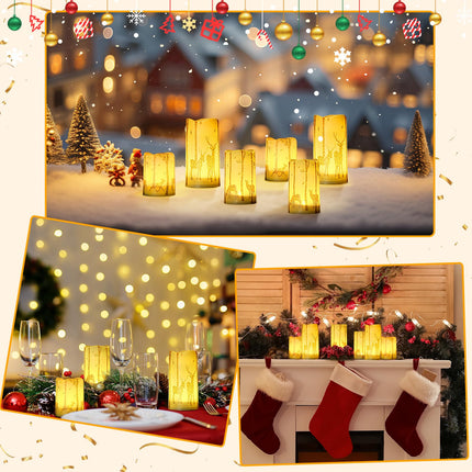 VIHOSE 3 Pcs Christmas Flameless Candles Decor Realistic Flickering Candle Battery Operated Real Wax LED Pillar Candles with Gold Deer Decal Warm Light for Christmas Home Decor