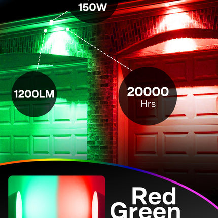 LED Flood Red Green Light Bulb, 15W Equivalent 150W, Par38 Red Green Flood Light, E26 Base, Colored LED Light Bulbs, Not-dim Ideal for Christmas, Halloween, Party, Holiday, 2 Pack
