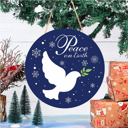 Gerrii Blue Christmas Decorations Christmas Hanging Wooden Sign Peace on Earth Door Sign Round Snow Christmas Wreath for Front Door Funny Winter Wreath Sign for Front Door Rustic Xmas Wood Sign