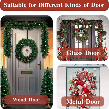 Wreath Door Hanger, Black Wreath Hanger for Front Door, Adjustable Wreath Hanger from 15 to 25 Inches Wreath Hanger, Metal Door Wreath Hanger for Christmas, Thanksgiving, Easter Decorations Wreaths