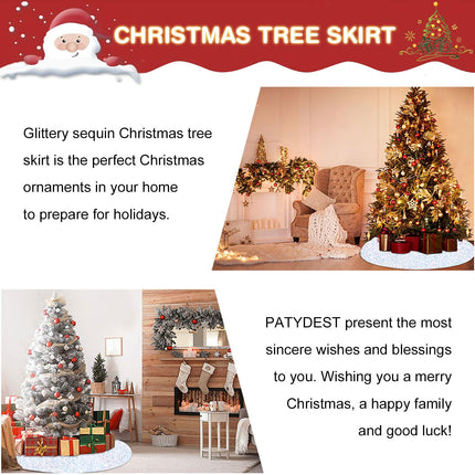 Iridescent White Velvet Tree Skirt 21 Inches Silver Christmas Tree Skirt Sequined Tree Skirt for Small Xmas Tree Glitter Tree Stand Cover Skirt for Santa Claus Tree Skirt Collar Christmas Decoration