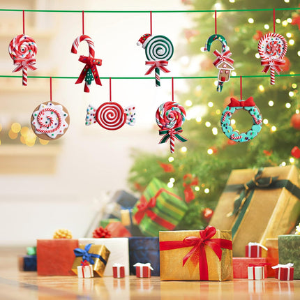 moonoom 9pcs Christmas Lollipop Ornament,Christmas Candies Polymer Clay Ornament,Xmas Decor Candy Cane Hanging Decorations,Sweets Candy Pendant Xmas Tree Party Supplies (Lollipop)