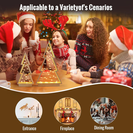 2 PCS Wood Christmas Tree with Lights, Tabletop Decor Christmas Farmhouse Centerpiece Xmas Tree Sign for for Holiday Home Decor,Christmas Holiday Decorations Set