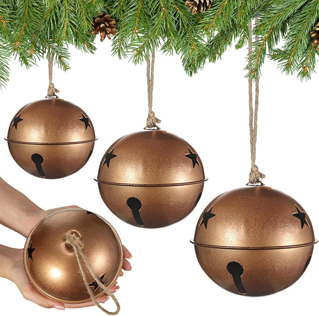 Tandefio Giant Christmas Vintage Bells Christmas Tree Ornaments Set of 5.5" 4.7" 4" H Decorative Bells with Jute Hanging Rope for Christmas Door Knob Home Garden Decor DIY Craft (Gold)