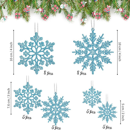 36 Pack Blue Snowflake Ornaments, Christmas Tree Decorations, Plastic Glitter Hanging Snow Flakes for Indoor Winter Christmas Tree Wonderland Decor