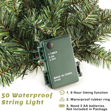 9 ft Pre-lit Christmas Garland, Christmas Artificial Garland with 300 Branch Tips for Stairs Wall Door Indoor Outdoor Garland with Battery Operated Timer